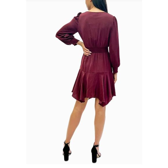Sam Edelman Tie Neck Long Sleeve Dress 4 NWOT Red Burgundy - Picture 2 of 4